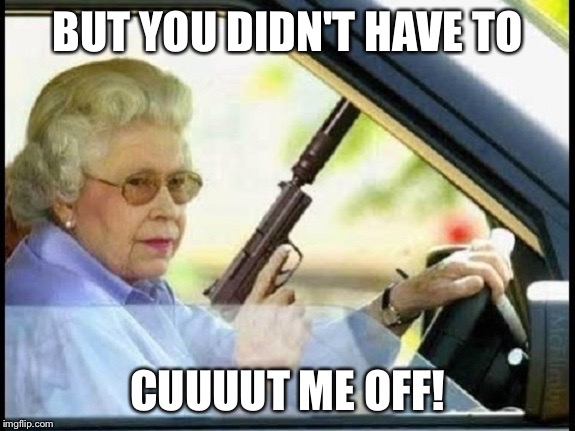 People, be careful who you roadrage with | BUT YOU DIDN'T HAVE TO; CUUUUT ME OFF! | image tagged in old people,road rage,funny meme,memes | made w/ Imgflip meme maker