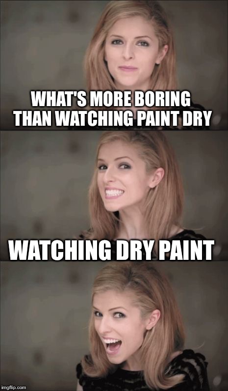 Bad Pun Anna Kendrick |  WHAT'S MORE BORING THAN WATCHING PAINT DRY; WATCHING DRY PAINT | image tagged in memes,bad pun anna kendrick | made w/ Imgflip meme maker