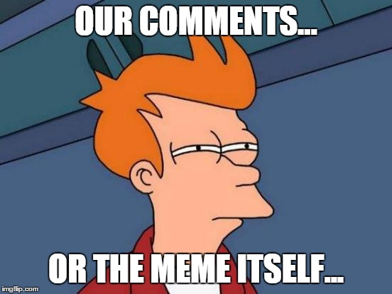Futurama Fry Meme | OUR COMMENTS... OR THE MEME ITSELF... | image tagged in memes,futurama fry | made w/ Imgflip meme maker