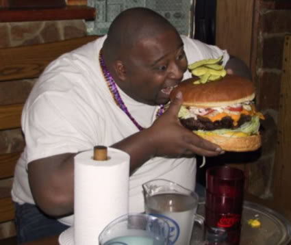 Fat guy eating burger Blank Meme Template
