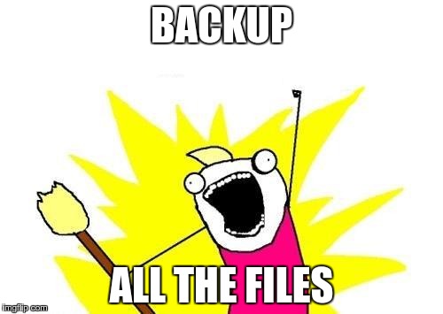 my friend backed up things like /root and /var and now he is calling himself an idiot | BACKUP; ALL THE FILES | image tagged in memes,x all the y | made w/ Imgflip meme maker