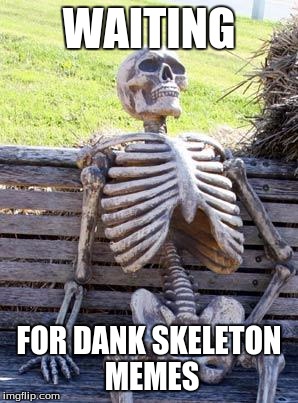 Waiting Skeleton | WAITING; FOR DANK SKELETON MEMES | image tagged in memes,waiting skeleton | made w/ Imgflip meme maker