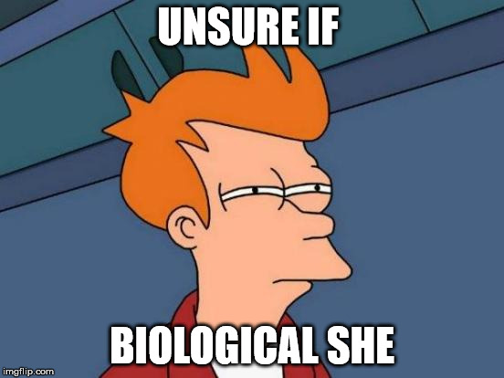 Futurama Fry Meme | UNSURE IF BIOLOGICAL SHE | image tagged in memes,futurama fry | made w/ Imgflip meme maker
