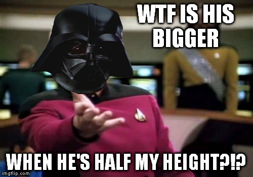 Picard Wtf Meme | WTF IS HIS BIGGER WHEN HE'S HALF MY HEIGHT?!? | image tagged in memes,picard wtf | made w/ Imgflip meme maker