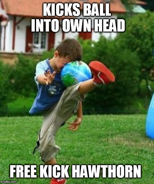 fail | KICKS BALL INTO OWN HEAD; FREE KICK HAWTHORN | image tagged in fail | made w/ Imgflip meme maker