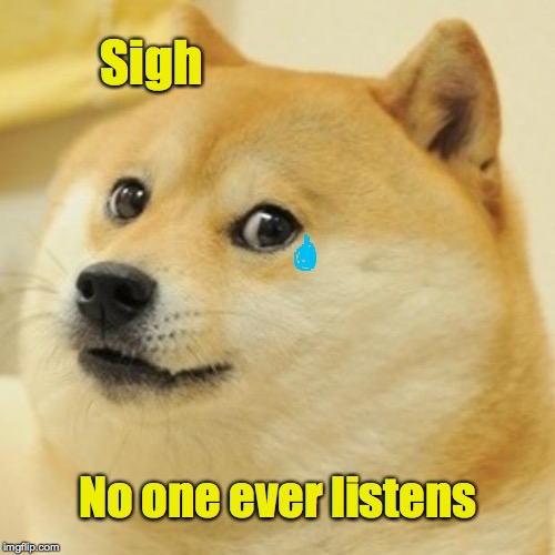 Doge Meme | Sigh No one ever listens | image tagged in memes,doge | made w/ Imgflip meme maker
