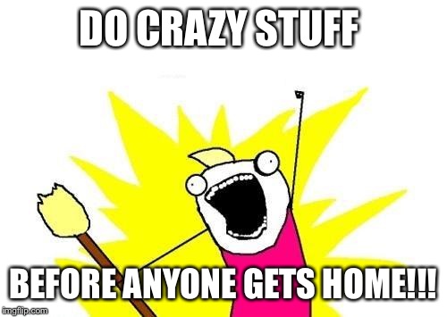 X All The Y | DO CRAZY STUFF; BEFORE ANYONE GETS HOME!!! | image tagged in memes,x all the y | made w/ Imgflip meme maker