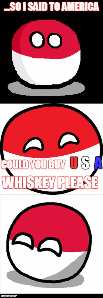 Bad Pun Polandball | ...SO I SAID TO AMERICA; COULD YOU BUY; S; A; U; WHISKEY PLEASE | image tagged in bad pun polandball,bad pun,'murica,memes | made w/ Imgflip meme maker