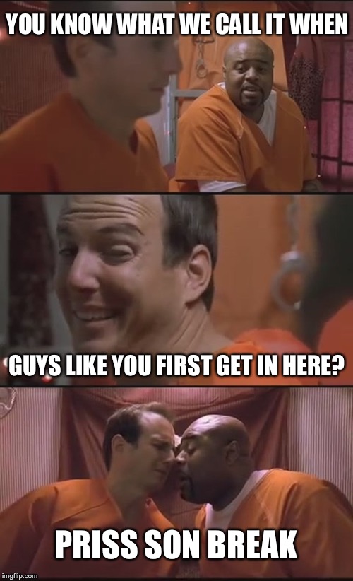 Bad Pun Prison | YOU KNOW WHAT WE CALL IT WHEN; GUYS LIKE YOU FIRST GET IN HERE? PRISS SON BREAK | image tagged in bad pun prison,memes,funny,jail,prison | made w/ Imgflip meme maker