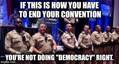 IF THIS IS HOW YOU HAVE TO END YOUR CONVENTION; YOU'RE NOT DOING "DEMOCRACY" RIGHT. | image tagged in hillary clinton,bernie sanders | made w/ Imgflip meme maker