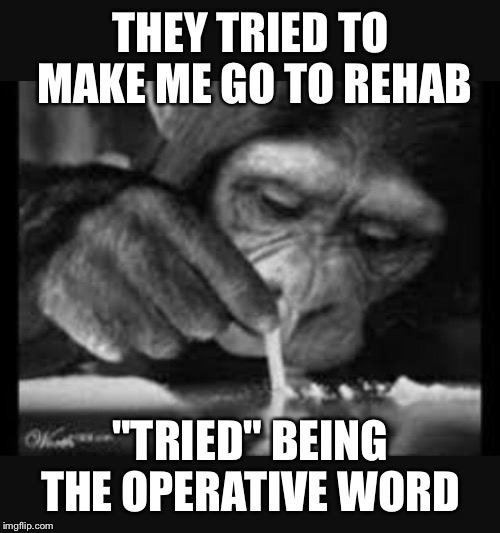 THEY TRIED TO MAKE ME GO TO REHAB "TRIED" BEING THE OPERATIVE WORD | made w/ Imgflip meme maker