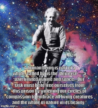 “A human being is part of a whole, called by us the ‘Universe’ —a part limited in time and space... Our task must be to free ourselves from  | made w/ Imgflip meme maker