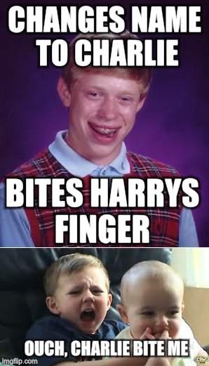 CHANGES NAME TO CHARLIE BITES HARRYS FINGER OUCH, CHARLIE BITE ME | made w/ Imgflip meme maker