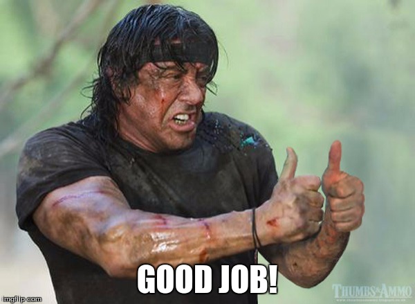 Moral Support  Rambo | GOOD JOB! | image tagged in moral support  rambo | made w/ Imgflip meme maker
