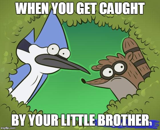 WHEN YOU GET CAUGHT; BY YOUR LITTLE BROTHER | image tagged in regular show ohhh | made w/ Imgflip meme maker