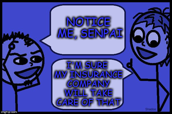 Why? Because. | NOTICE ME, SENPAI I'M SURE MY INSURANCE COMPANY WILL TAKE CARE OF THAT | image tagged in why because | made w/ Imgflip meme maker