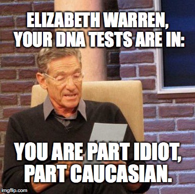 Maury Lie Detector | ELIZABETH WARREN, YOUR DNA TESTS ARE IN:; YOU ARE PART IDIOT, PART CAUCASIAN. | image tagged in memes,maury lie detector,elizabeth warren | made w/ Imgflip meme maker