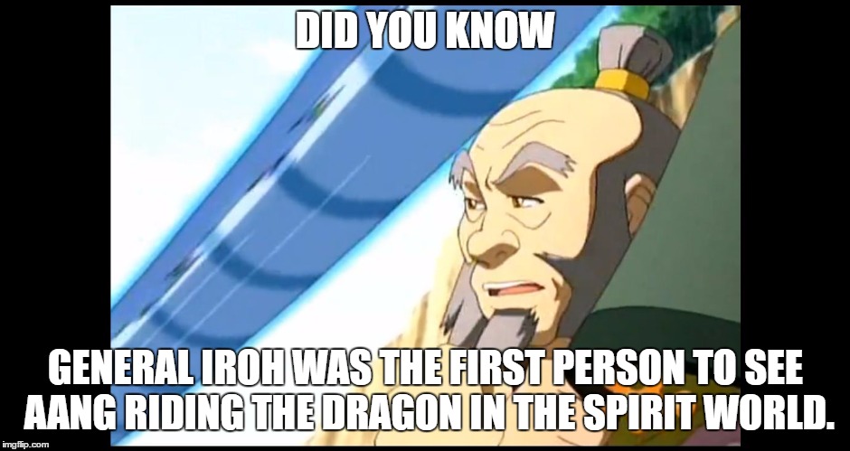 Avatar last air bender | DID YOU KNOW; GENERAL IROH WAS THE FIRST PERSON TO SEE AANG RIDING THE DRAGON IN THE SPIRIT WORLD. | image tagged in iroh | made w/ Imgflip meme maker