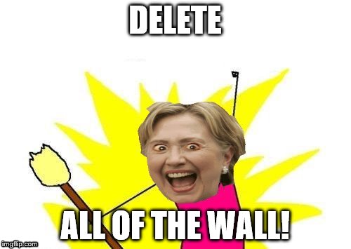 DELETE ALL OF THE WALL! | image tagged in hillary x all the y | made w/ Imgflip meme maker