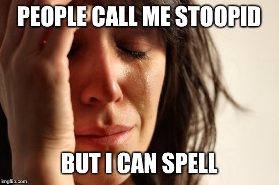 First World Problems | PEOPLE CALL ME STOOPID; BUT I CAN SPELL | image tagged in memes,first world problems | made w/ Imgflip meme maker