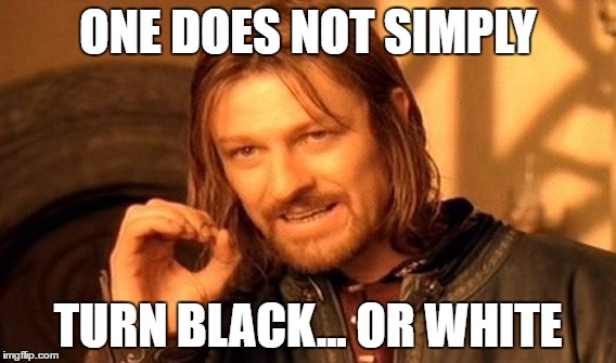 One Does Not Simply | ONE DOES NOT SIMPLY; TURN BLACK... OR WHITE | image tagged in memes,one does not simply | made w/ Imgflip meme maker