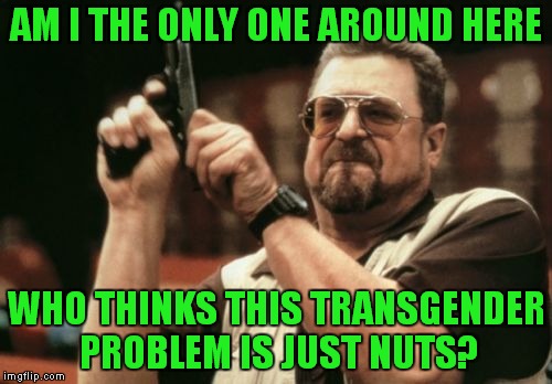 Am I The Only One Around Here Meme | AM I THE ONLY ONE AROUND HERE; WHO THINKS THIS TRANSGENDER PROBLEM IS JUST NUTS? | image tagged in memes,am i the only one around here,transgender | made w/ Imgflip meme maker