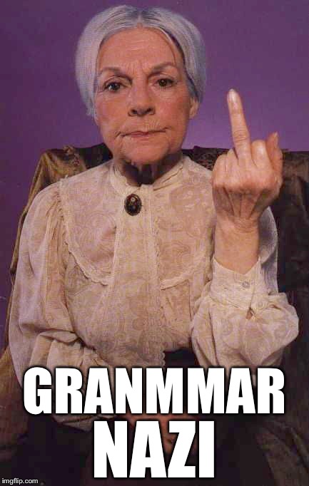Grammar Nazi | NAZI; GRANMMAR | image tagged in grandma bird,grammar nazi,memes,funny,old lady | made w/ Imgflip meme maker