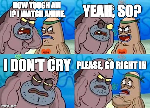 How Tough Are You | YEAH, SO? HOW TOUGH AM I? I WATCH ANIME. I DON'T CRY; PLEASE, GO RIGHT IN | image tagged in memes,how tough are you | made w/ Imgflip meme maker