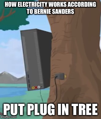 HOW ELECTRICITY WORKS ACCORDING TO BERNIE SANDERS; PUT PLUG IN TREE | image tagged in cyanide and happiness,electricity,trees | made w/ Imgflip meme maker