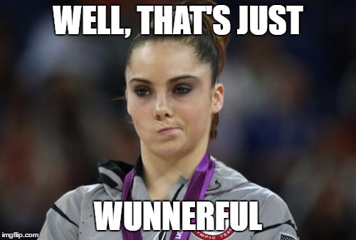 McKayla Maroney Not Impressed Meme | WELL, THAT'S JUST; WUNNERFUL | image tagged in memes,mckayla maroney not impressed | made w/ Imgflip meme maker