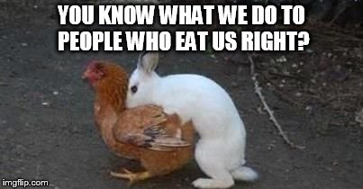 Easter eggs | YOU KNOW WHAT WE DO TO PEOPLE WHO EAT US RIGHT? | image tagged in easter eggs | made w/ Imgflip meme maker