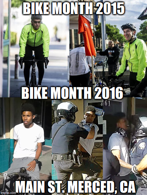 BIKE MONTH 2015; BIKE MONTH 2016; MAIN ST. MERCED, CA | made w/ Imgflip meme maker