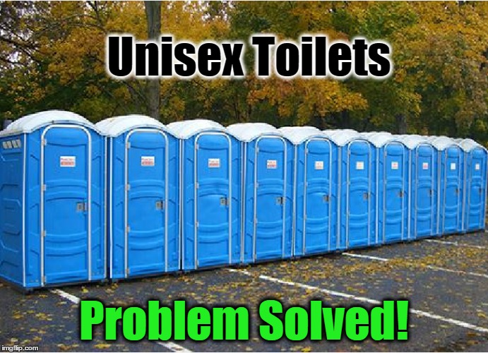 Public Toilets | Unisex Toilets; Problem Solved! | image tagged in unisex,toilet,public restrooms | made w/ Imgflip meme maker