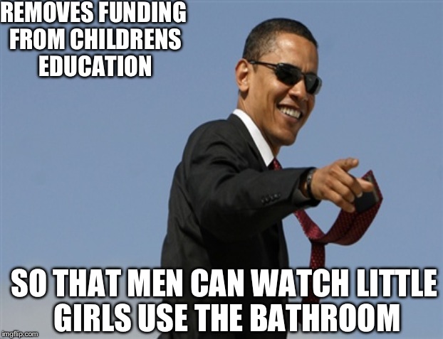 REMOVES FUNDING FROM CHILDRENS EDUCATION SO THAT MEN CAN WATCH LITTLE GIRLS USE THE BATHROOM | made w/ Imgflip meme maker