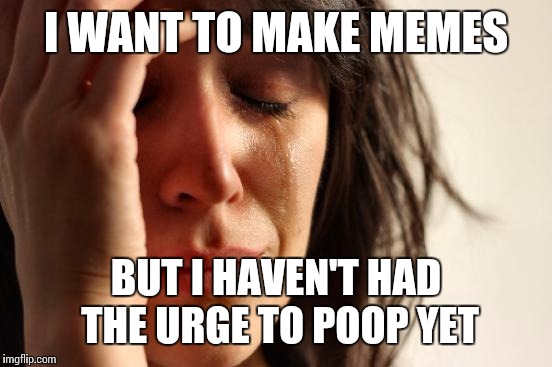 First World Problems | I WANT TO MAKE MEMES; BUT I HAVEN'T HAD THE URGE TO POOP YET | image tagged in memes,first world problems | made w/ Imgflip meme maker