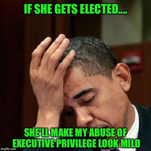 IF SHE GETS ELECTED.... SHE'LL MAKE MY ABUSE OF EXECUTIVE PRIVILEGE LOOK MILD | made w/ Imgflip meme maker