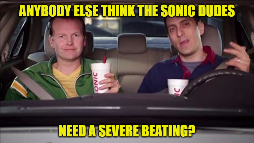 Sonic Idiots | ANYBODY ELSE THINK THE SONIC DUDES; NEED A SEVERE BEATING? | image tagged in sonic idiots | made w/ Imgflip meme maker