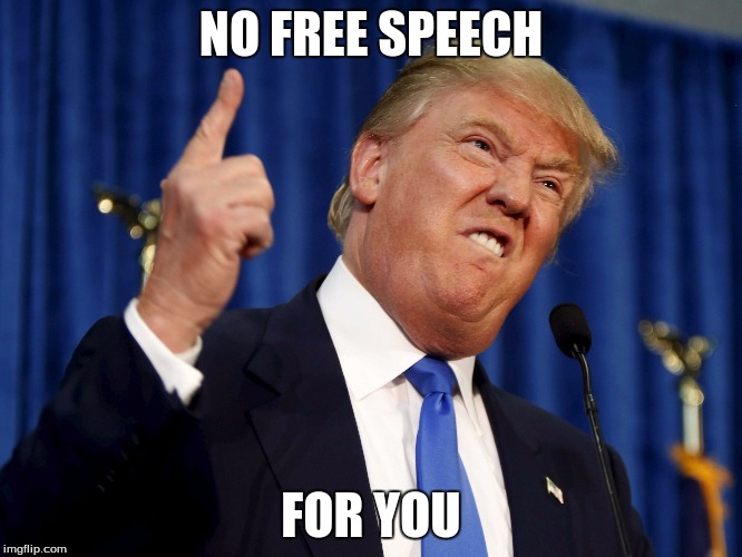 trump | NO FREE SPEECH FOR YOU | image tagged in trump | made w/ Imgflip meme maker