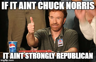 republicans | IF IT AINT CHUCK NORRIS; IT AINT STRONGLY REPUBLICAN | image tagged in memes,chuck norris approves,republicans | made w/ Imgflip meme maker