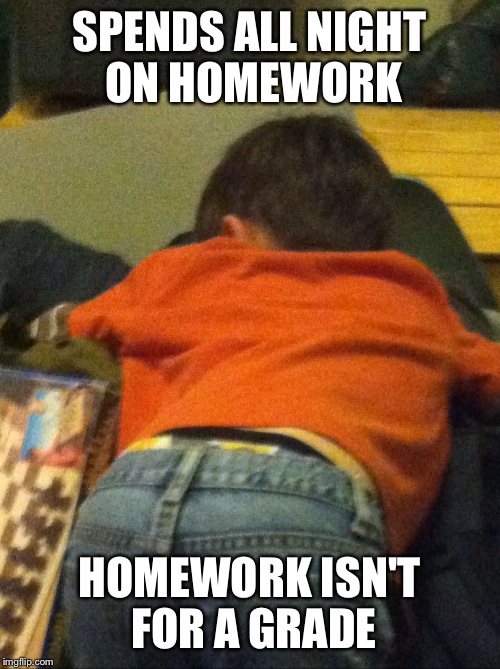 Ian Meme 1 | SPENDS ALL NIGHT ON HOMEWORK; HOMEWORK ISN'T FOR A GRADE | image tagged in ian meme 1 | made w/ Imgflip meme maker