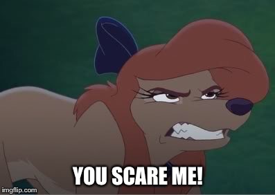 You Scare Me! | YOU SCARE ME! | image tagged in dixie annoyed,memes,disney,the fox and the hound 2,reba mcentire,dog | made w/ Imgflip meme maker