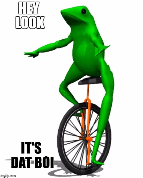 oh sh** wat up? | HEY LOOK; IT'S DAT BOI | image tagged in dat boi,memes,funny,animals,der he iz,der he go | made w/ Imgflip meme maker