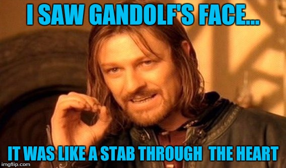 One Does Not Simply Meme | I SAW GANDOLF'S FACE... IT WAS LIKE A STAB THROUGH 
THE HEART | image tagged in memes,one does not simply | made w/ Imgflip meme maker