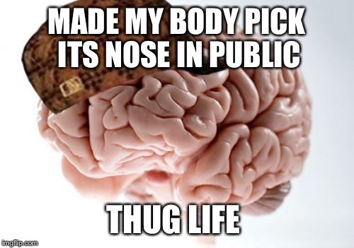 Scumbag Brain | MADE MY BODY PICK ITS NOSE IN PUBLIC; THUG LIFE | image tagged in memes,scumbag brain | made w/ Imgflip meme maker