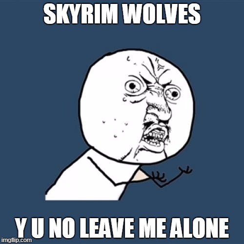 Y U No | SKYRIM WOLVES; Y U NO LEAVE ME ALONE | image tagged in memes,y u no,skyrim | made w/ Imgflip meme maker