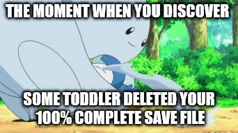 You know what I mean | THE MOMENT WHEN YOU DISCOVER; SOME TODDLER DELETED YOUR 100% COMPLETE SAVE FILE | image tagged in pokemon | made w/ Imgflip meme maker