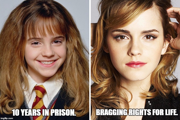 Spot The Difference. | BRAGGING RIGHTS FOR LIFE. 10 YEARS IN PRISON. | image tagged in emma watson | made w/ Imgflip meme maker