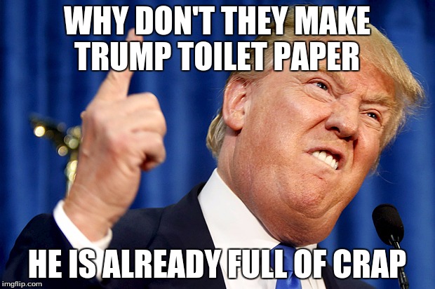 Donald Trump | WHY DON'T THEY MAKE TRUMP TOILET PAPER; HE IS ALREADY FULL OF CRAP | image tagged in donald trump | made w/ Imgflip meme maker