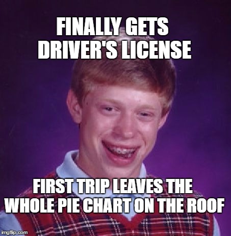 FINALLY GETS DRIVER'S LICENSE FIRST TRIP LEAVES THE WHOLE PIE CHART ON THE ROOF | made w/ Imgflip meme maker