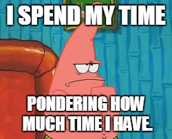 Probably why I don't have a lot of time on my hands. | I SPEND MY TIME; PONDERING HOW MUCH TIME I HAVE. | image tagged in memes,patrick,funny memes | made w/ Imgflip meme maker